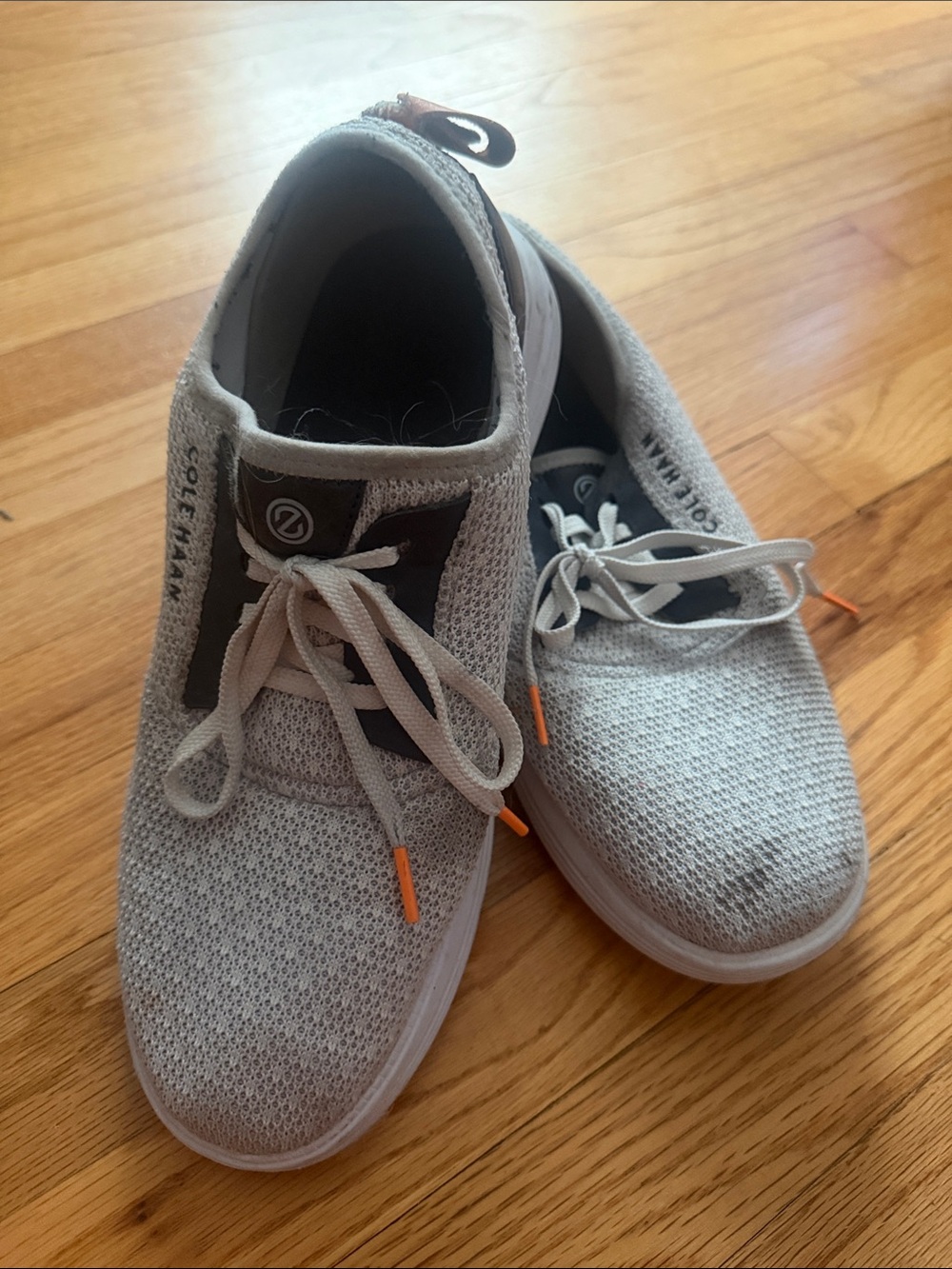 Cole Haan Men’s Knit Lace-Up Sneakers in Light Gray with Orange Accents